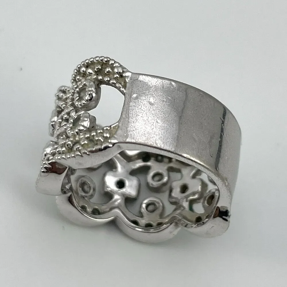Premier Designs White Rhinestone Wide Ring Band  Sz 6 Boho Statement Cocktail
